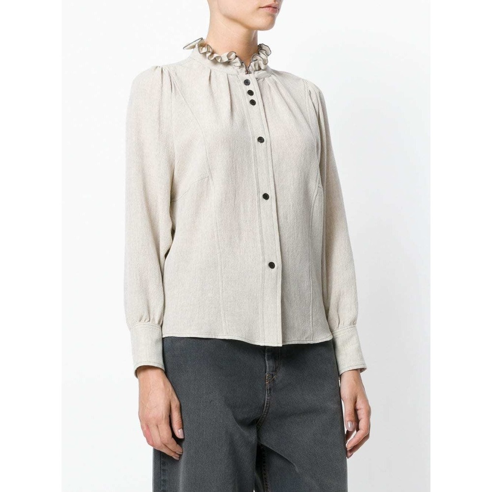 Isabel Marant Etoile Blouse Womens 38 Beige Ruffle Neck Wool Blend 17A022E